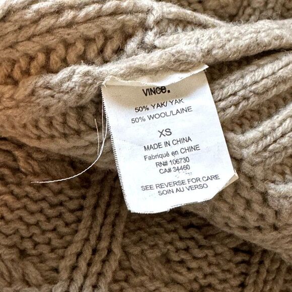 Vince Tan Beige Wool Yak Blend Cable Knit Oversized Shawl Cardigan Sz XS - Picture 6 of 6